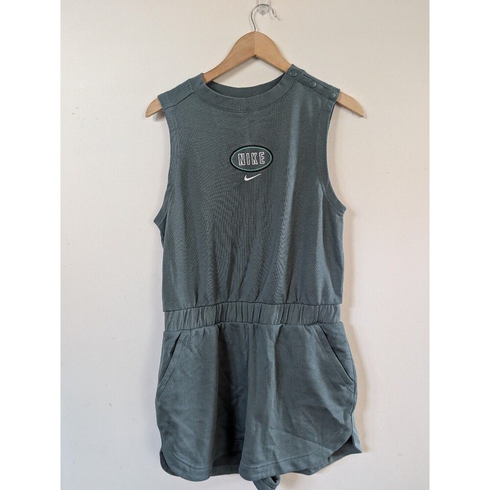 NIKE Sportswear Green Sleeveless Varsity Snap Tank  Romper M Medium